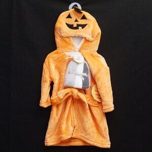 Modern Baby Plush Orange Pumpkin Hooded Robe with 3 Wash Clothes 0-9 Months